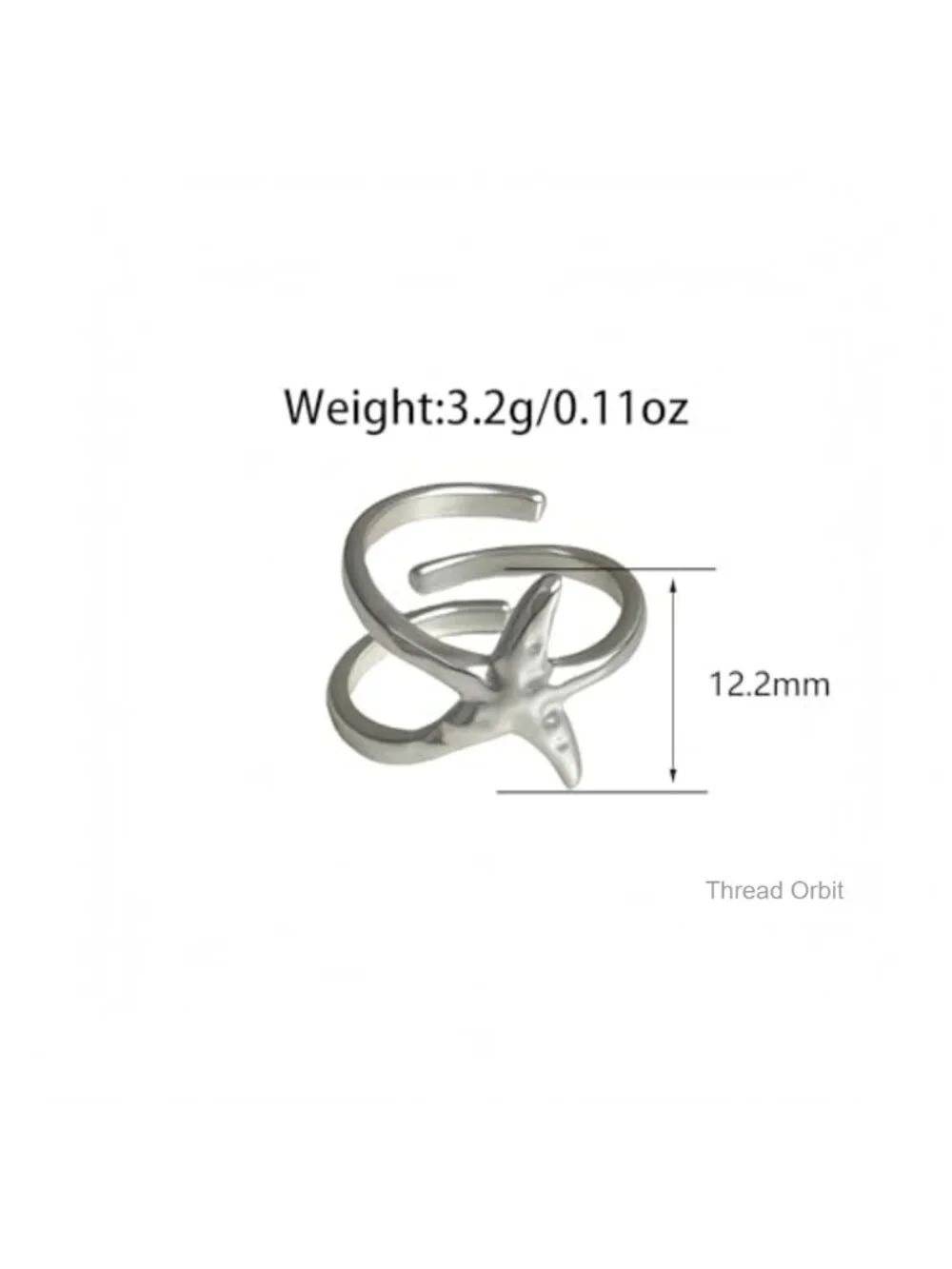 Starfish Ring Adjustable Textured Stainless Steel Statement Beach Jewelry